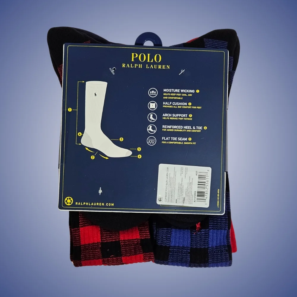 Polo Ralph Lauren Crew Socks Cotton Blend 6 Pairs Cushioned Soles Polo Bear Gift